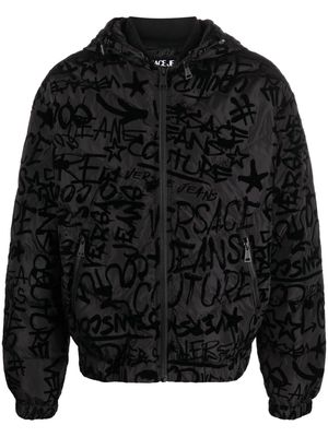 Versace Jeans Couture graffiti-print flocked hooded jacket - Black