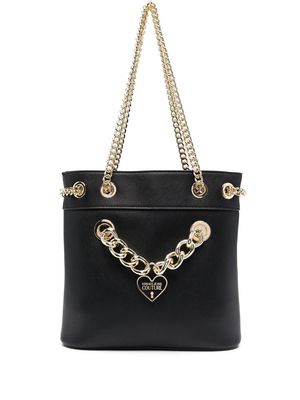 Versace Jeans Couture heart enamelled-logo chain tote bag - Black