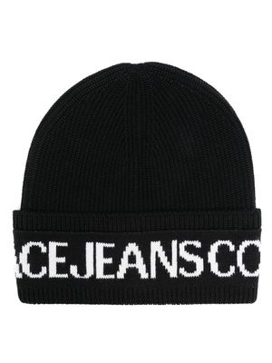 Versace Jeans Couture intarsia-knit logo ribbed-knit wool blend beanie - Black