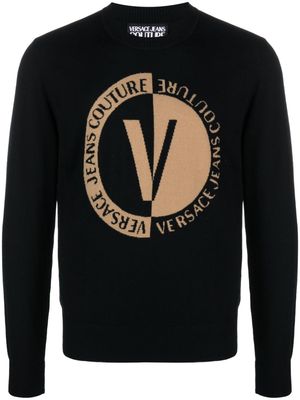 Versace Jeans Couture intarsia-knit logo wool jumper - Black