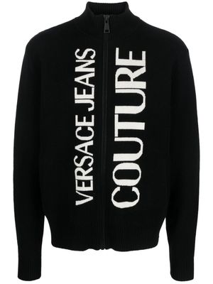 Versace Jeans Couture intarsia logo-knit zip-up jacket - Black