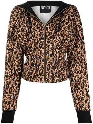 Versace Jeans Couture leopard-print zip-front hoodie - Neutrals
