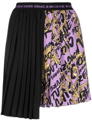 Versace Jeans Couture logo brush-print pleated skirt - Black