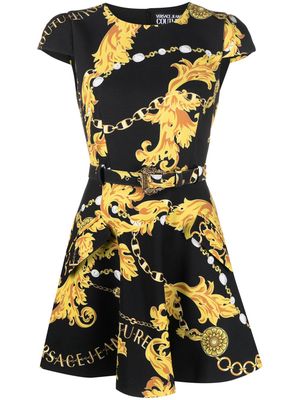 Versace Jeans Couture Logo Couture-print belted minidress - Black