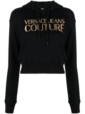 Versace Jeans Couture logo-embellished cropped cotton hoodie - Black