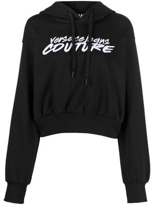 Versace Jeans Couture logo-embroidered cropped hoodie - Black