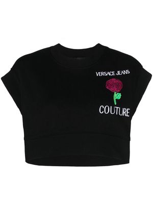 Versace Jeans Couture logo-embroidered cropped T-shirt - Black