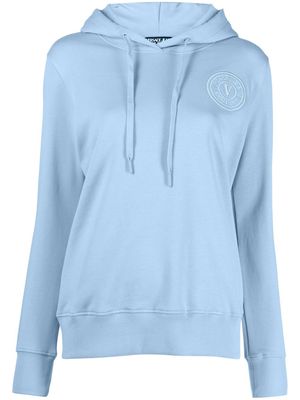 Versace Jeans Couture logo-embroidered drawstring hoodie - Blue