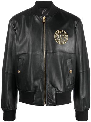Versace Jeans Couture logo-embroidered leather jacket - Black