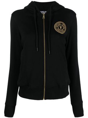 Versace Jeans Couture logo-embroidered zip-up cotton hoodie - Black