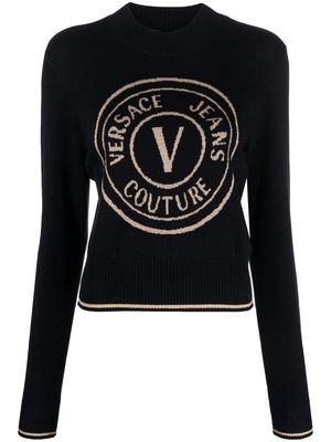 Versace Jeans Couture logo-intarsia cotton jumper - Black