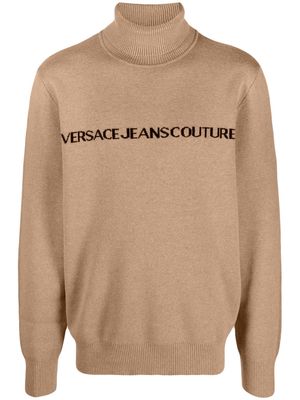 Versace Jeans Couture logo-intarsia roll-neck jumper - Neutrals