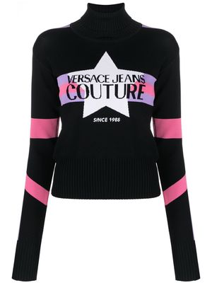 Versace Jeans Couture logo-jacquard rollneck jumper - Black