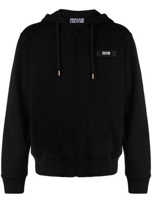 Versace Jeans Couture logo-patch cotton zip-up hoodie - Black