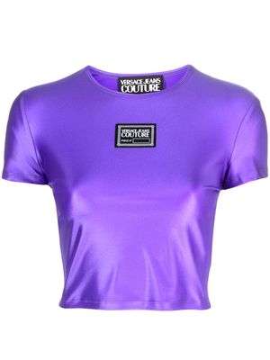 Versace Jeans Couture logo-patch cropped T-shirt - Purple