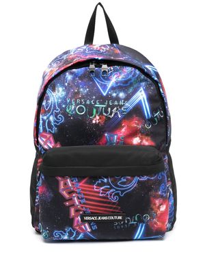 Versace Jeans Couture logo-patch space-print backpack - Blue