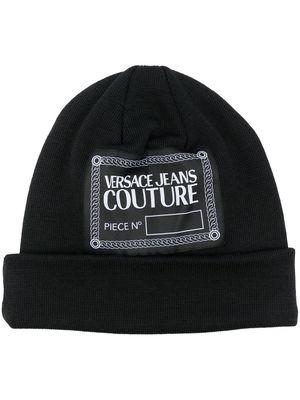 Versace Jeans Couture logo-patch wool-blend beanie - Black