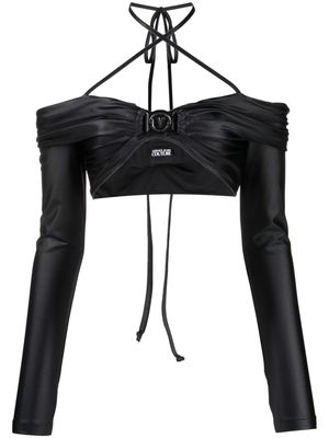 Versace Jeans Couture logo-plaque long-sleeved crop top - Black