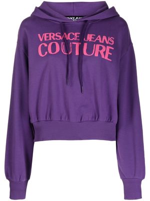 Versace Jeans Couture logo-print cropped cotton hoodie - Purple