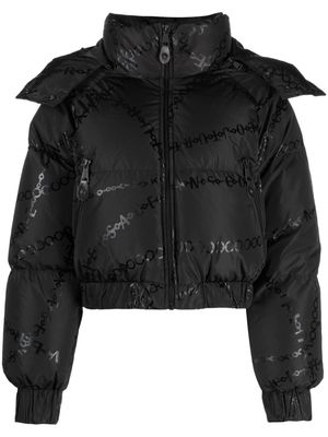 Versace Jeans Couture logo-print cropped puffer jacket - Black
