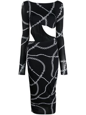Versace Jeans Couture logo-print cut-out detailing dress - Black