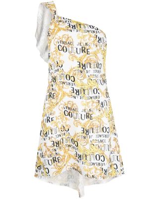 Versace Jeans Couture logo-print one-shoulder dress - White