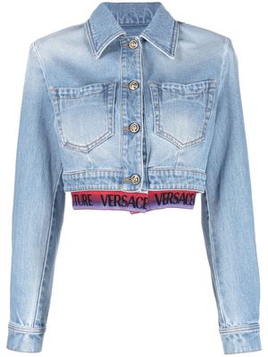 Versace Jeans Couture logo-waistband denim jacket - Blue
