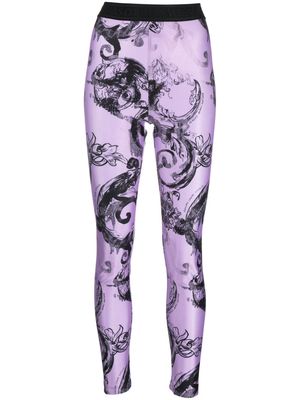 Versace Jeans Couture logo-waistband graphic-print legging - Purple