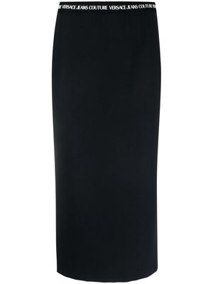 Versace Jeans Couture logo-waistband straight midi skirt - Black