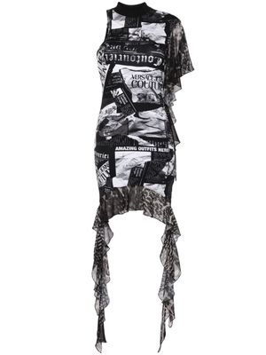 Versace Jeans Couture Magazine-print asymmetric mini dress - Black