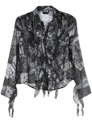 Versace Jeans Couture Magazine-print sheer shirt - Grey