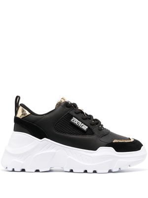 Versace Jeans Couture metallic-finish leather sneakers - Black