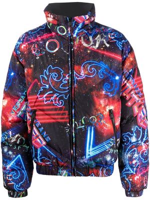 Versace Jeans Couture motif-print down-filled jacket - Blue