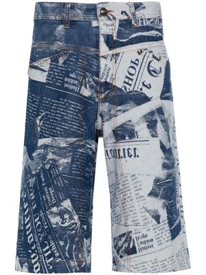 Versace Jeans Couture newspaper-print denim shorts - Blue