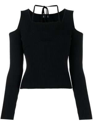 Versace Jeans Couture open-shoulder ribbed jumper - Black