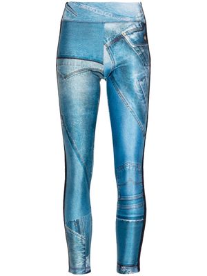 Versace Jeans Couture Patch Denim-print leggings - Blue