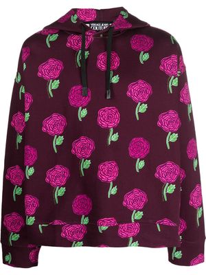 Versace Jeans Couture rose-print cotton hoodie - Pink