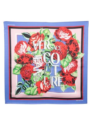 Versace Jeans Couture rose-print silk scarf - Blue