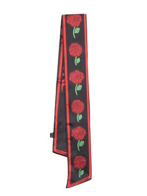 Versace Jeans Couture rose-print silk scarf-tie - Black