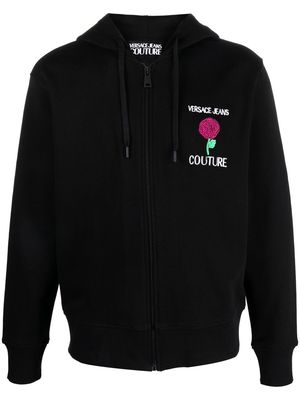 Versace Jeans Couture Roses logo-embroidered zip hoodie - Black