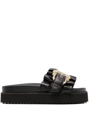 Versace Jeans Couture ruffled logo-buckle slippers - Black