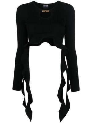 Versace Jeans Couture ruffled ribbed-knit cropped top - Black
