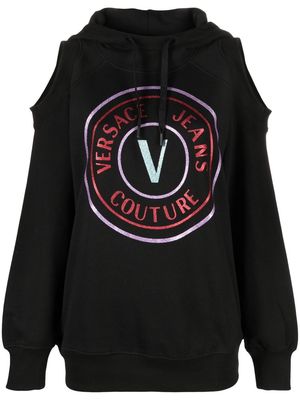 Versace Jeans Couture V-Emblem cut-out cotton hoodie - Black