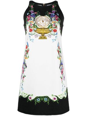 Versace Jeans Couture V-Emblem Garden-print minidress - White