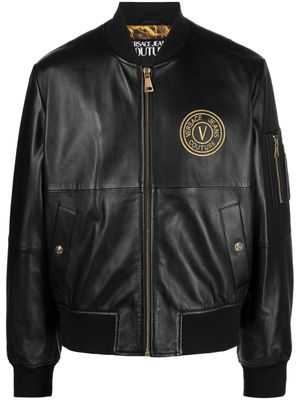 Versace Jeans Couture V-Emblem leather bomber jacket - Black