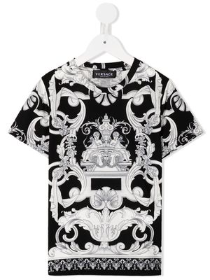 Versace Kids all-over baroque-print T-shirt - Black