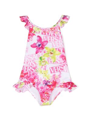 Versace Kids all-over floral print swimsuit - White