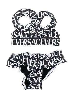 Versace Kids all-over logo-print bikini set - Black