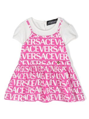 Versace Kids all-over logo-print layered dress - Pink