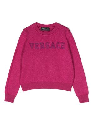 Versace Kids appliqué-logo crew-neck jumper - Pink